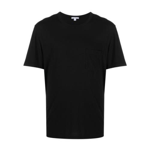 James Perse Klassisk Svart Bomull T-shirt med Bröstficka Black, Herr