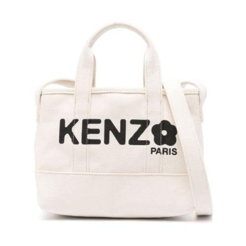 Kenzo Beige Canvas Axelväska med Boke Flower Motif Beige, Dam