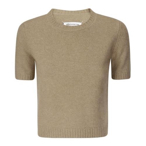 Maison Margiela Ull Crew-Neck Sweater med Ribbed Detaljer Beige, Dam