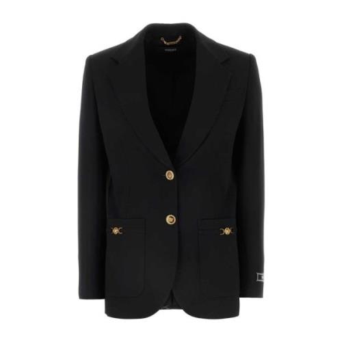 Versace Oversize Svart Ull Blazer Black, Dam