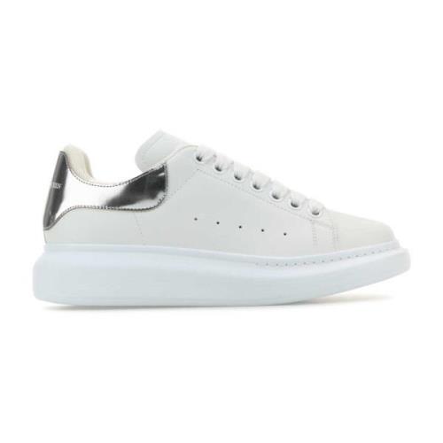 Alexander McQueen Vita Lädersneakers med Silver Häl White, Dam