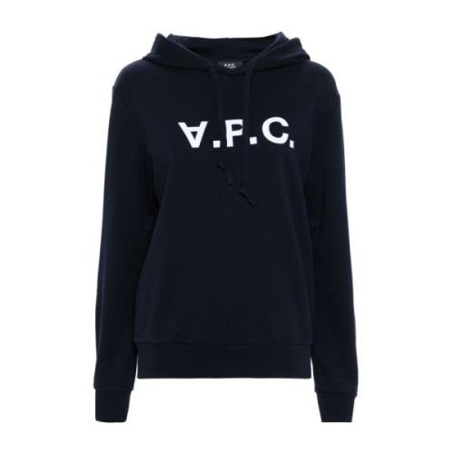 A.p.c. Blå Bomull Logo Tröja Hoodie Blue, Dam