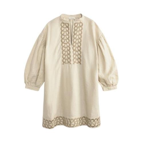 By Malene Birger Bohemisk Linneklänning med Vintage Broderi Beige, Dam