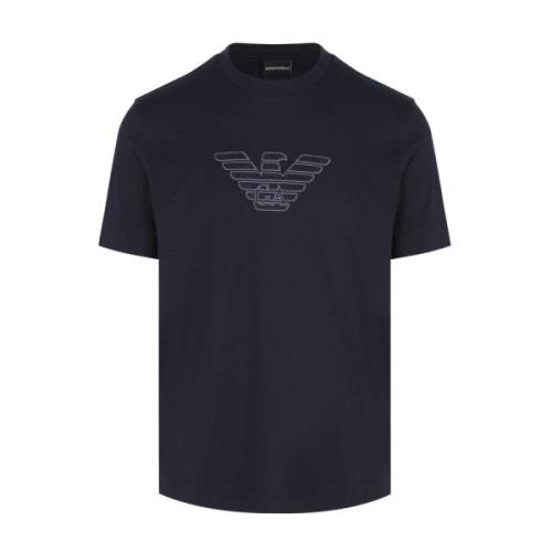 Emporio Armani Bomull T-shirt med branding i marinblå Blue, Herr