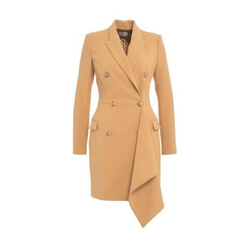 Elisabetta Franchi Brun Dubbelknäppt Kappklänning Beige, Dam