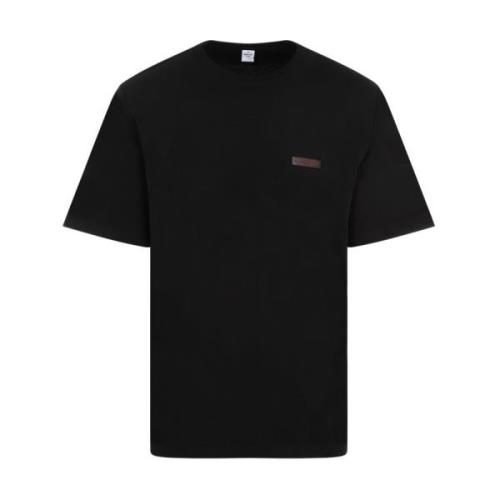 Berluti Svart Bomull T-shirt med Läderlogotyp Black, Herr