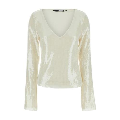 Rotate Birger Christensen Vit Sequins V-Neck Top White, Dam