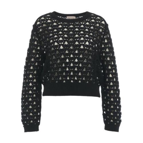 Semicouture Svart Virkad Tröja Aw24 Black, Dam