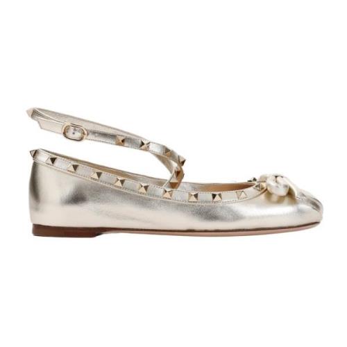 Valentino Garavani Metallic Ballerina med Stud Trim Gray, Dam