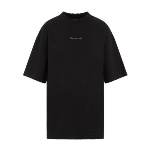 Balenciaga Svart Bomull T-shirt med Grått Logotyp Black, Dam