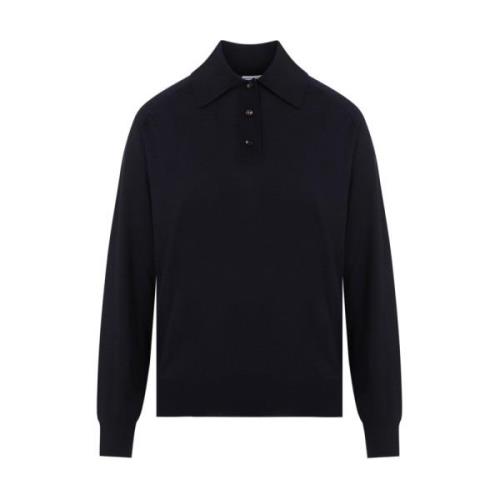 Bottega Veneta Navy Blue Wool Polo Shirt Blue, Dam