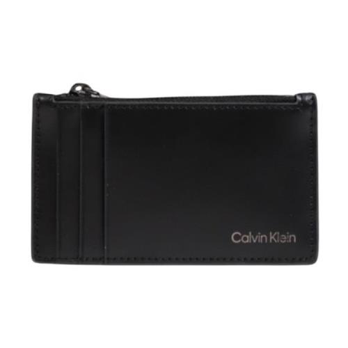 Calvin Klein Svart Läder Dragkedja Plånbok Män Black, Herr