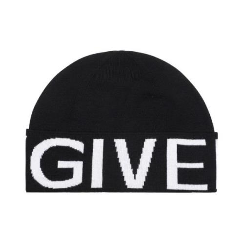 Givenchy Svart Jacquard Beanie Mössa Black, Unisex