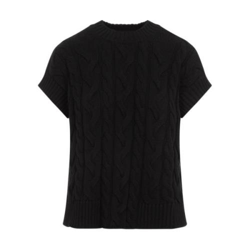 Max Mara Svart Cable-Knit Gilet Black, Dam