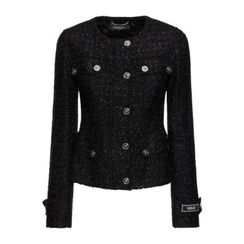 Versace Tweed Blazer med Lurex Effekt Black, Dam