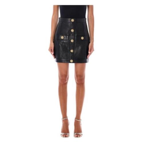 Balmain Quiltad Läder Minikjol Svart Black, Dam