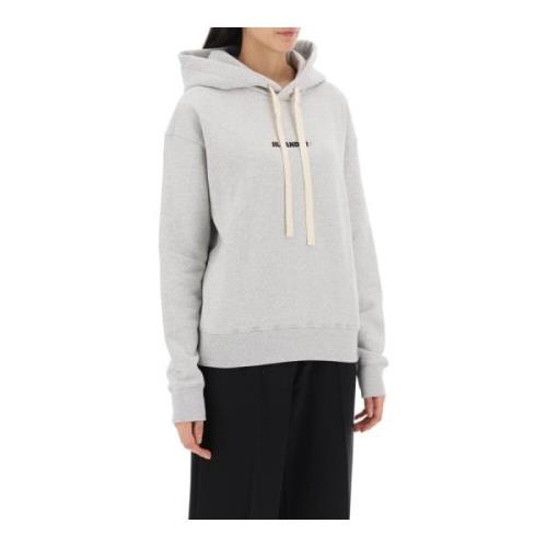 Jil Sander Logo Print Hoodie French Terry Sweatshirt Gray, Dam