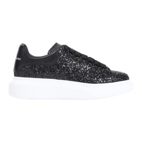 Alexander McQueen Svarta Lädersneakers med Strass Black, Dam