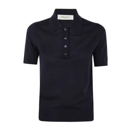 Golden Goose Navy Merino Ull Polo Stickad Topp Blue, Dam