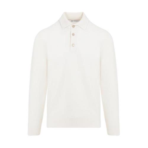 Brunello Cucinelli Vit Cashmere Stickad Polo Tröja White, Herr