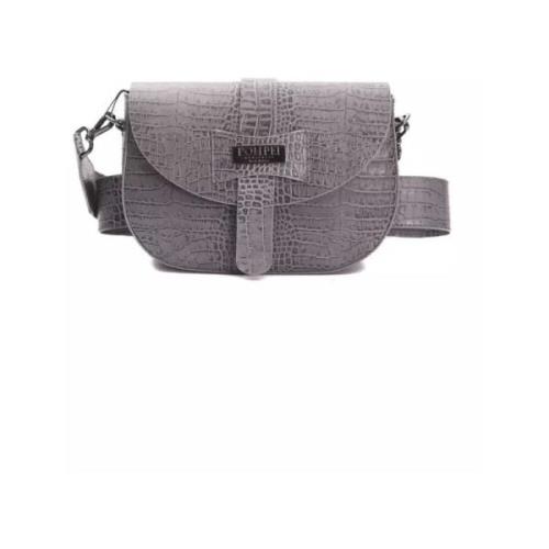 Pompei Donatella Elegant Krokodil-Print Läder Crossbody Väska Gray, Da...