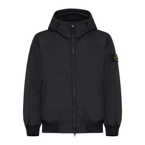 Stone Island Svart Dunjacka med Hög Krage Black, Herr