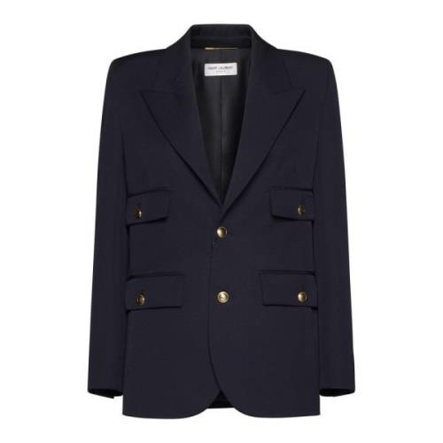 Saint Laurent Marinblå Ullkavaj Blue, Dam