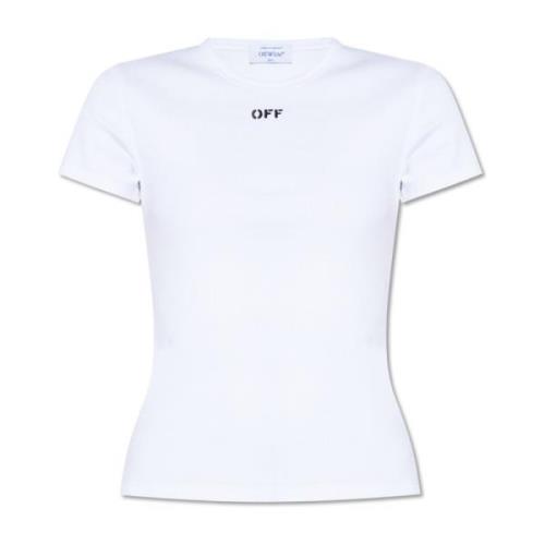 Off White Croppad T-shirt med logotyp White, Dam