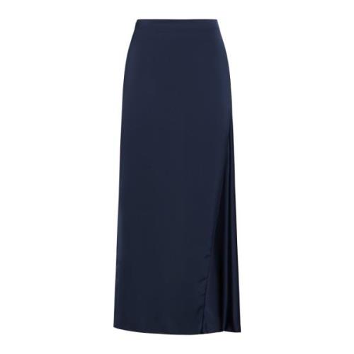 Max Mara Weekend Navy Blue Satin Midi Kjol Blue, Dam