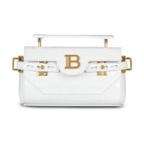 Balmain B-Buzz 19 väska i krokodileffekt-präglat läder White, Dam