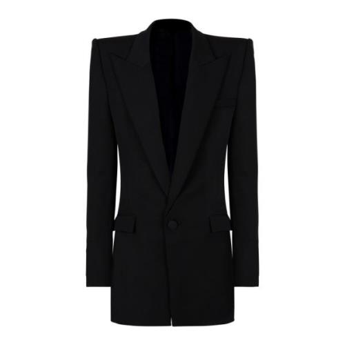 Balmain Grain de poudre 1-knapp jacka med axelvaddar Black, Herr