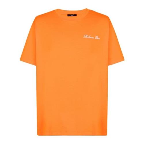 Balmain Avslappnad T-shirt med signaturbroderi Orange, Herr