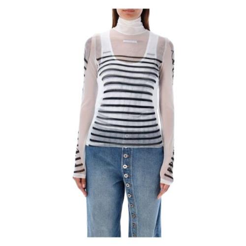 Jean Paul Gaultier Genomskinlig Turtleneck Top Navy White, Dam