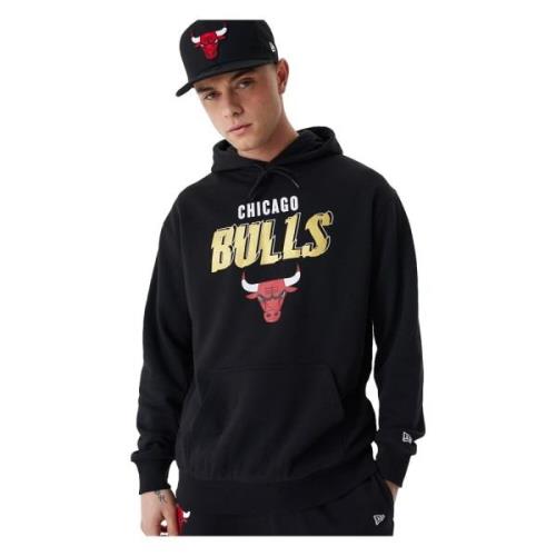 New Era Svart Bulls Team Script Hoodie Black, Herr