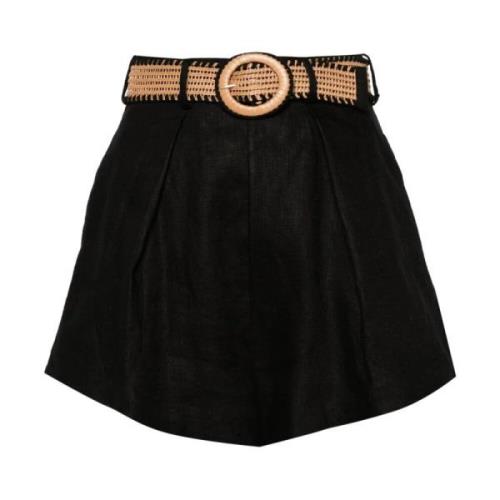 Zimmermann Svarta Linne Plisserade Höga Midje Shorts Black, Dam