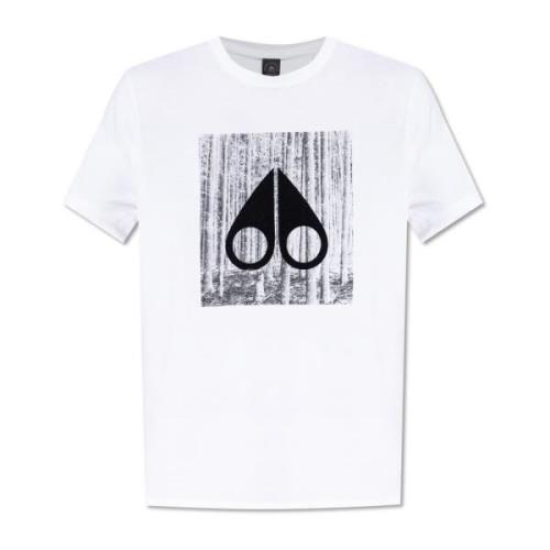 Moose Knuckles T-shirt med logotyp och sammet finish White, Herr