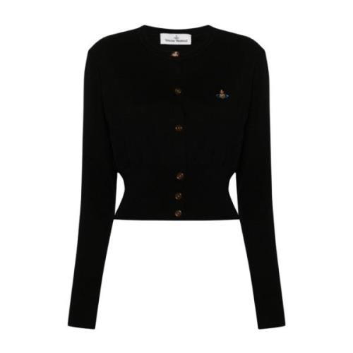 Vivienne Westwood Svart Cropped Cardigan med Orb Logo Broderi Black, D...