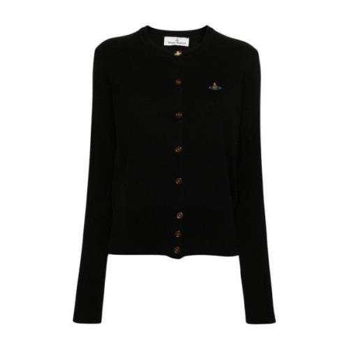 Vivienne Westwood Svart Cardigan med Orb Logo Broderi Black, Dam