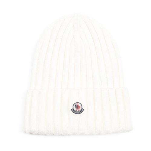 Moncler Vit Virgin Wool Hat White, Dam