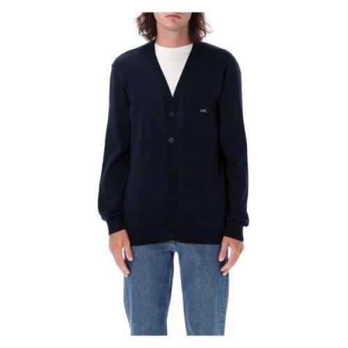 A.p.c. Mörkblå/Vit Stickad Kofta Aw24 Blue, Herr