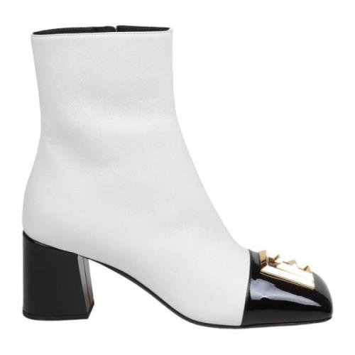 Balmain Läder Ankelboots Vit/Svart White, Dam