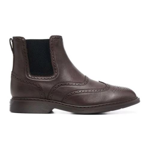 Hogan Brun Läder Chelsea Boot med Brogue Detaljer Brown, Herr