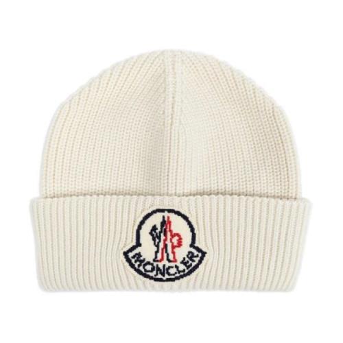 Moncler Pixel Effect Logo Beanie Hat White, Herr