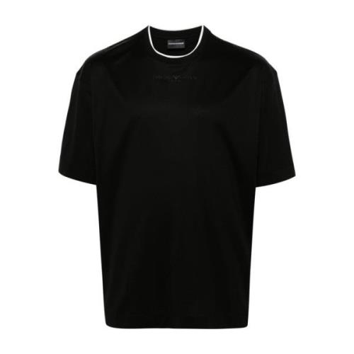 Emporio Armani Svart Jersey Logo T-shirts Polos Black, Herr