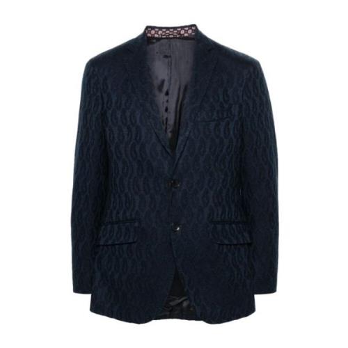 Etro Blå Texturerad Bomulls Jacka Blue, Herr