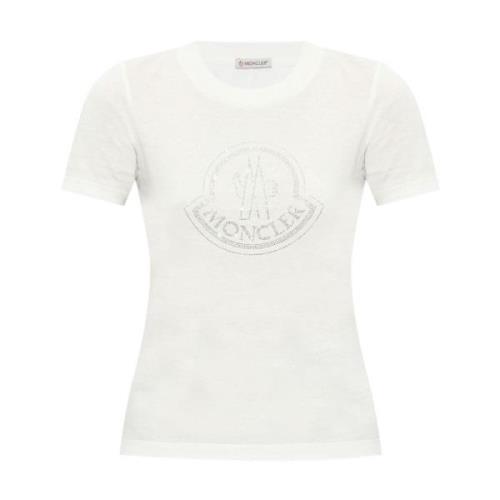 Moncler Vit Logo Print T-shirts och Polos White, Dam