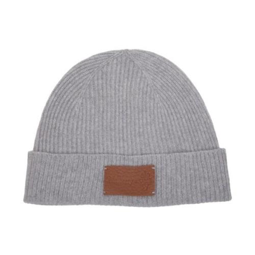 Eleventy Ull och Läder Beanie Mössa Gray, Unisex