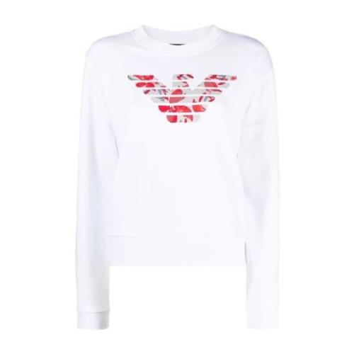 Emporio Armani Rundhalsad sweatshirt White, Dam