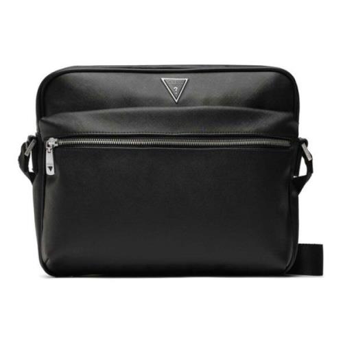 Guess Svart Saffiano Smart Axelväska för Män Black, Herr