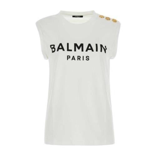 Balmain Bomull Tank Top White, Dam